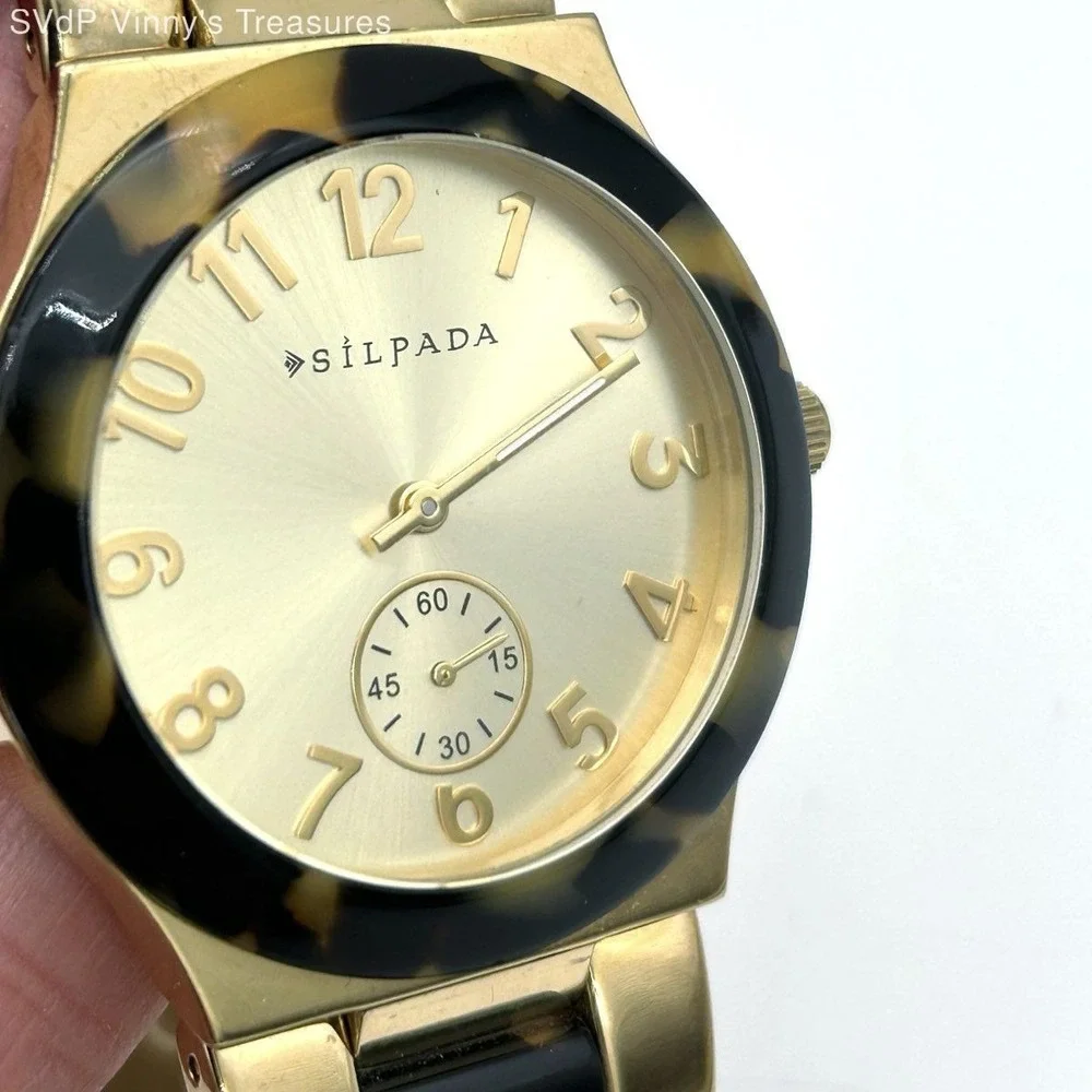 Silpada Women's Gold Tone Tortoiseshell Resin Link Watch Subdial Japan Movt